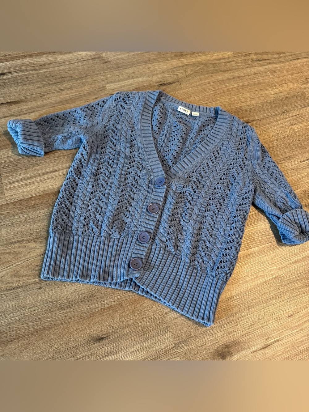 Cato Dusty Blue Open-Knit Button-Front Women's Cardigan